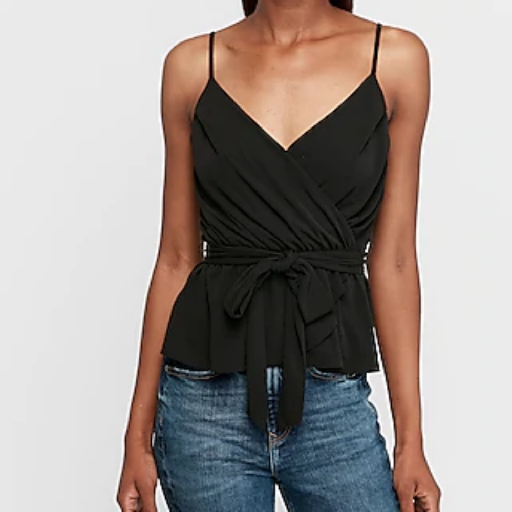 Pleated Wrap Front Peplum Cami